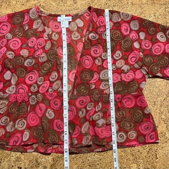 Travelsmith Semi-Sheer Spiral Peplum Cardigan Sz M Petite - Picture 10 of 12